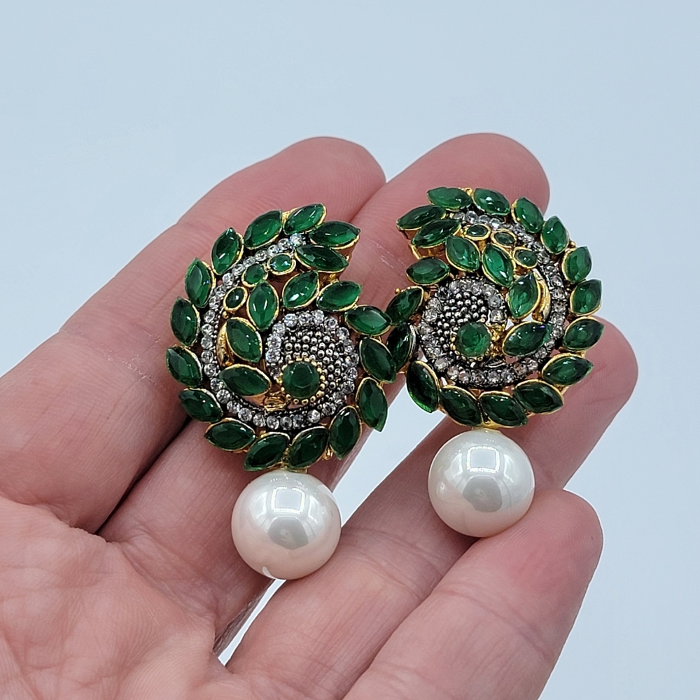 Green & Gold Swirl Earrings #2905